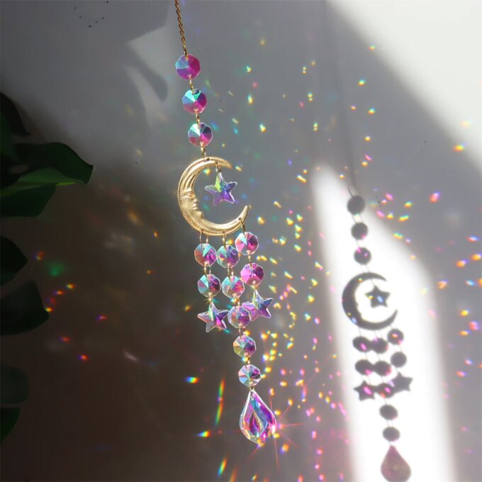 Crystal Wind Chime Star Moon Sun Light Catcher Prism Rainbow Maker Suncatcher Windbell Hanging Pendant Ornament Home Decoration - Image 2