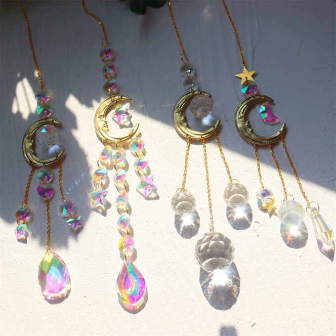 Crystal Wind Chime Star Moon Sun Light Catcher Prism Rainbow Maker Suncatcher Windbell Hanging Pendant Ornament Home Decoration - Image 5