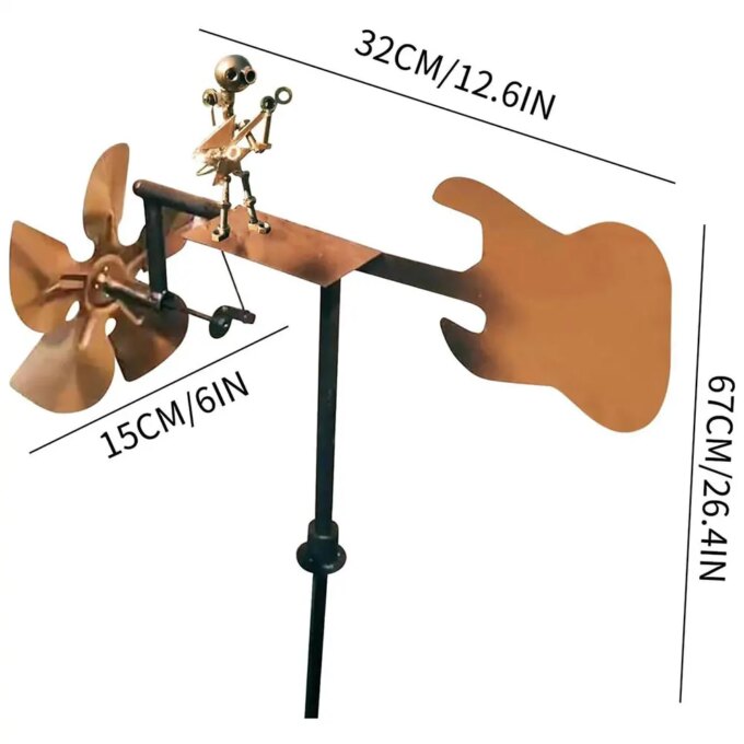 Outdoor Wind Sculpture Handmade Guitar Windmill Metal Guitar Windmill Statue for Yard Lawn Garden Patio Decor - Image 6