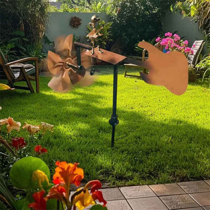 Outdoor Wind Sculpture Handmade Guitar Windmill Metal Guitar Windmill Statue for Yard Lawn Garden Patio Decor - Image 3