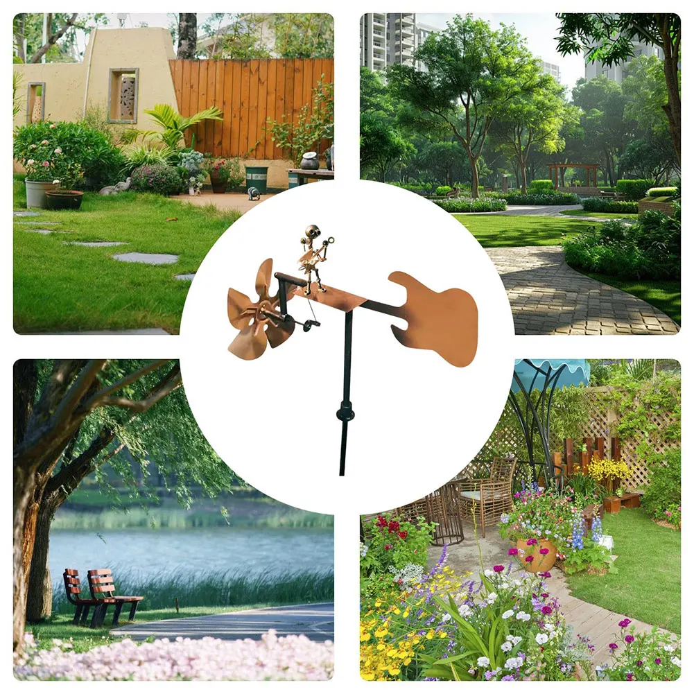 Outdoor Wind Sculpture Handmade Guitar Windmill Metal Guitar Windmill Statue for Yard Lawn Garden Patio Decor