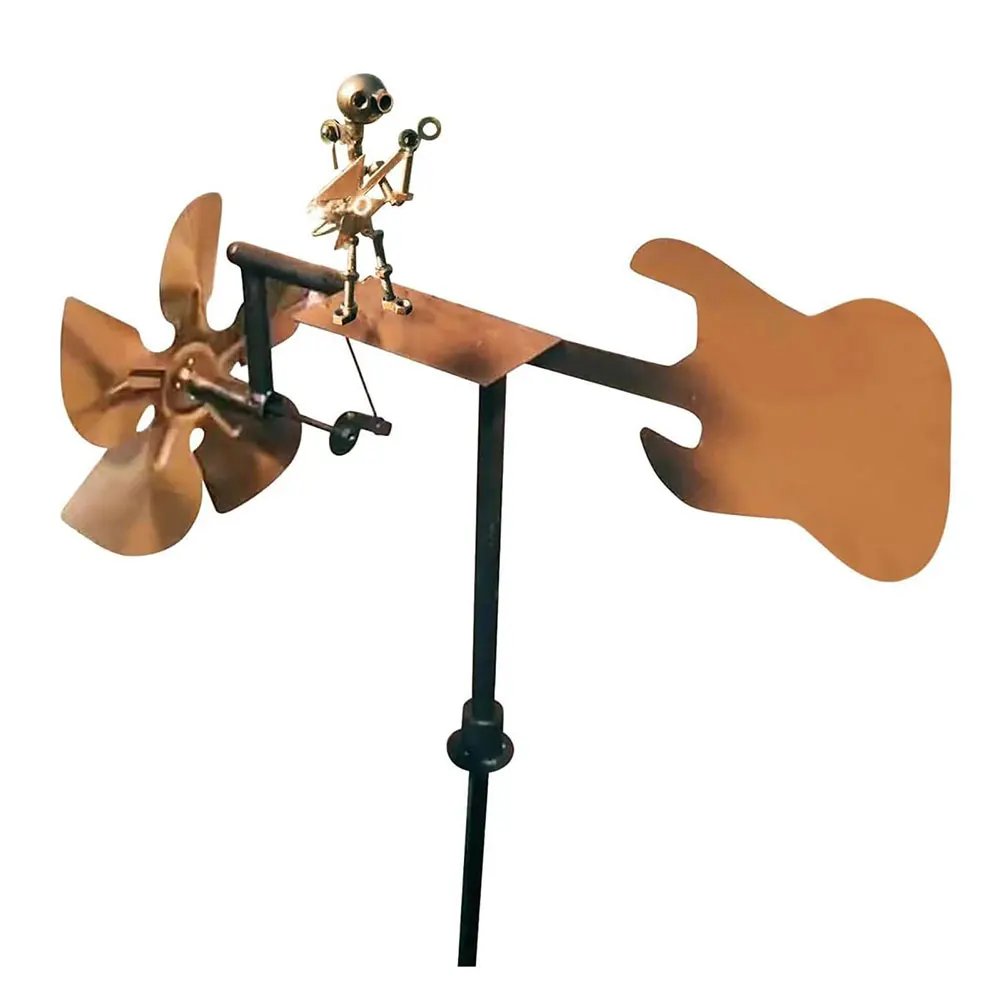 Outdoor Wind Sculpture Handmade Guitar Windmill Metal Guitar Windmill Statue for Yard Lawn Garden Patio Decor