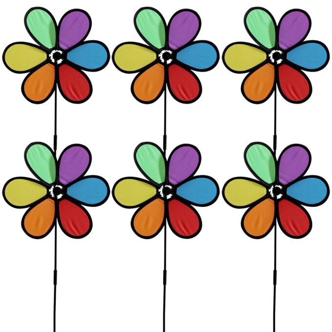 6pcs Flower Lawn Pinwheel Colorful Rainbow Garden Windmill for Garden Party Outdoor Yard Decor