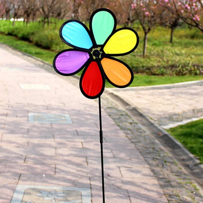 6pcs Flower Lawn Pinwheel Colorful Rainbow Garden Windmill for Garden Party Outdoor Yard Decor - Image 3