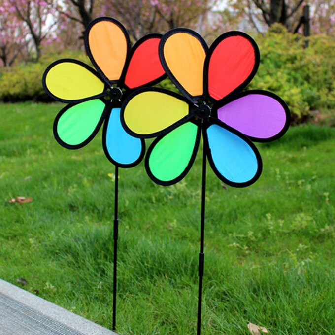6pcs Flower Lawn Pinwheel Colorful Rainbow Garden Windmill for Garden Party Outdoor Yard Decor - Image 2