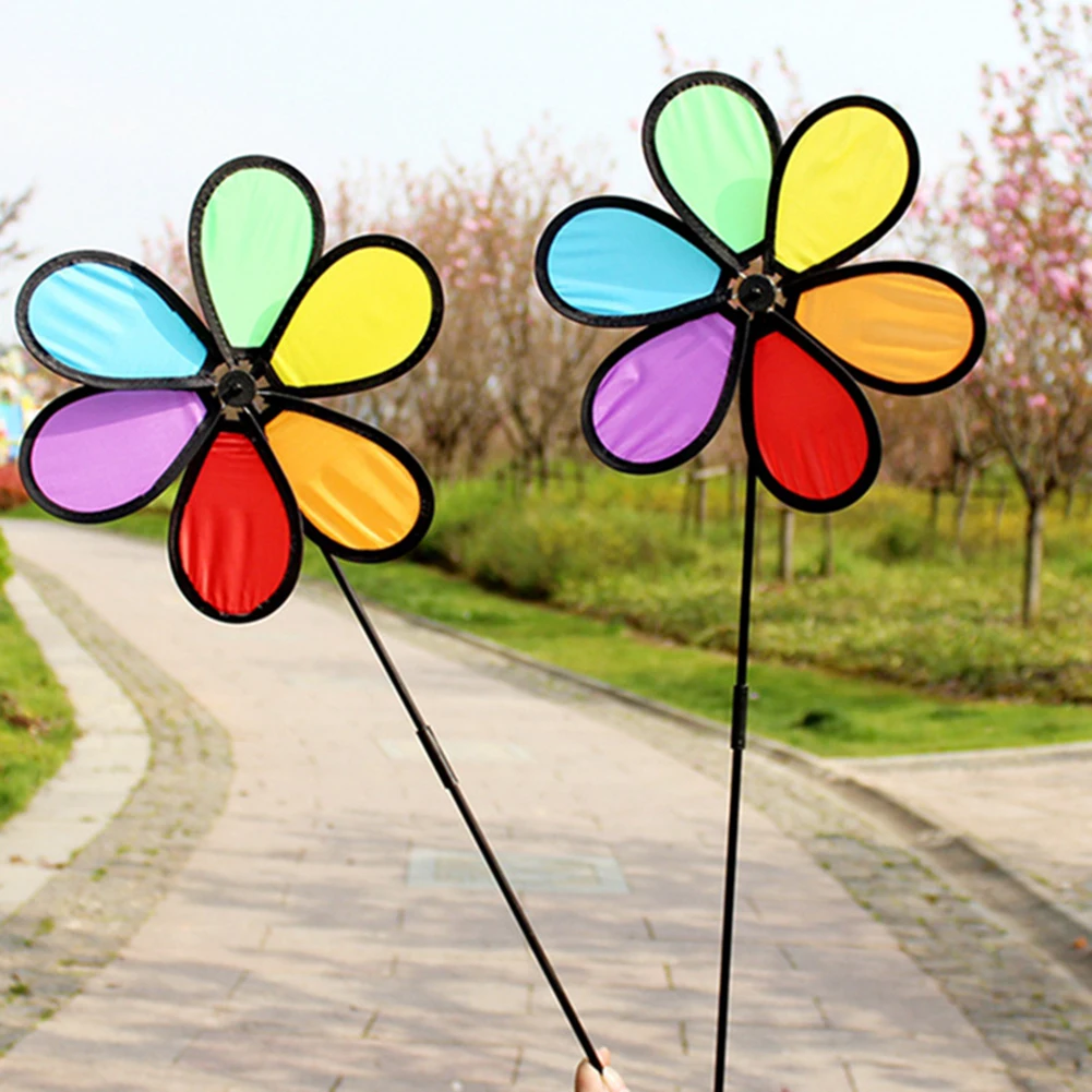 6pcs Flower Lawn Pinwheel Colorful Rainbow Garden Windmill for Garden Party Outdoor Yard Decor