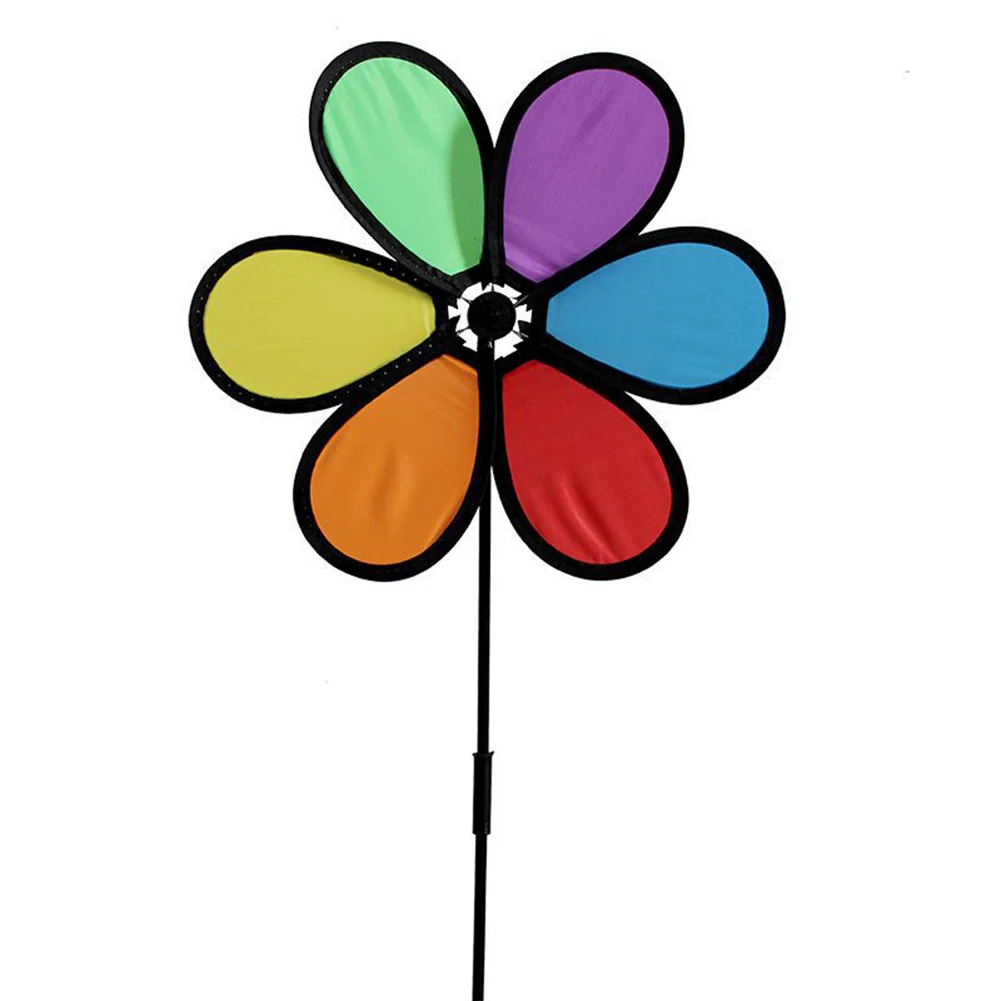 6pcs Flower Lawn Pinwheel Colorful Rainbow Garden Windmill for Garden Party Outdoor Yard Decor