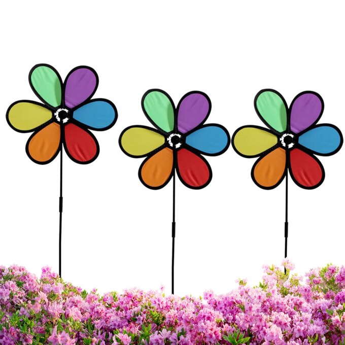 6pcs Flower Lawn Pinwheel Colorful Rainbow Garden Windmill for Garden Party Outdoor Yard Decor - Image 5