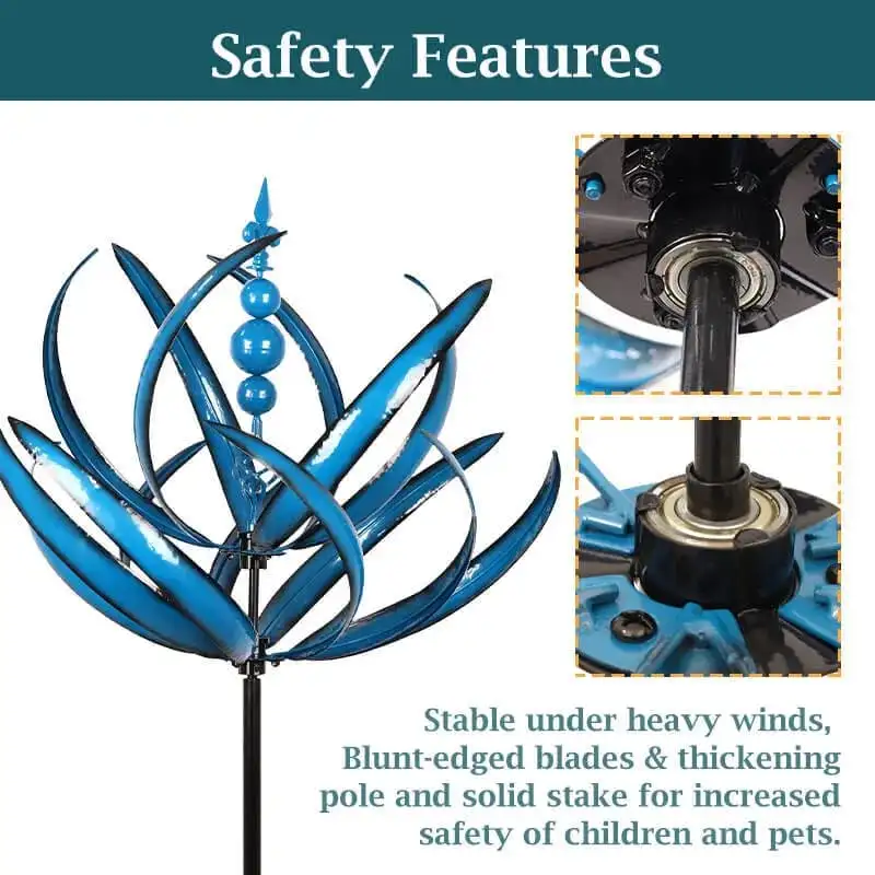 Harlow Wind Spinner Metal Windmill 3D Wind Powered Kinetic Sculpture Lawn Metal Wind Solar Spinners Yard Garden Decoration