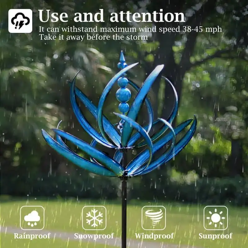 Harlow Wind Spinner Metal Windmill 3D Wind Powered Kinetic Sculpture Lawn Metal Wind Solar Spinners Yard Garden Decoration
