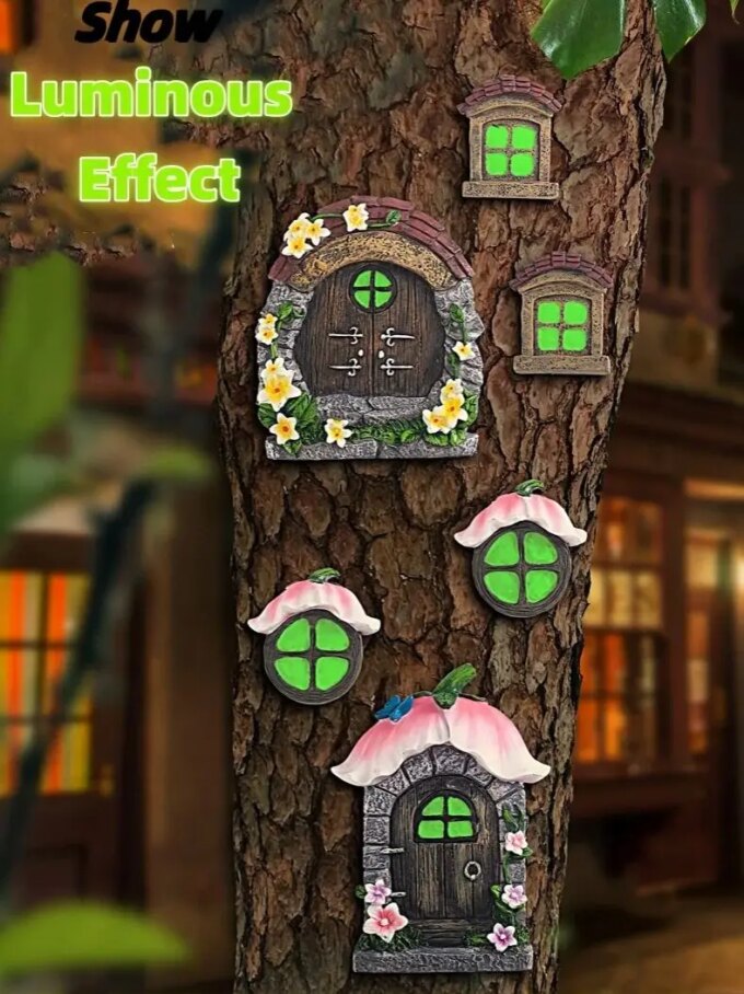 Fairy Door Window Tree Pendant Ornaments At Night Luminous Resin Handicraft Outdoor Courtyard Garden Decoration 3pcs/Set - Image 5