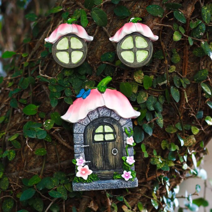 Fairy Door Window Tree Pendant Ornaments At Night Luminous Resin Handicraft Outdoor Courtyard Garden Decoration 3pcs/Set - Image 3