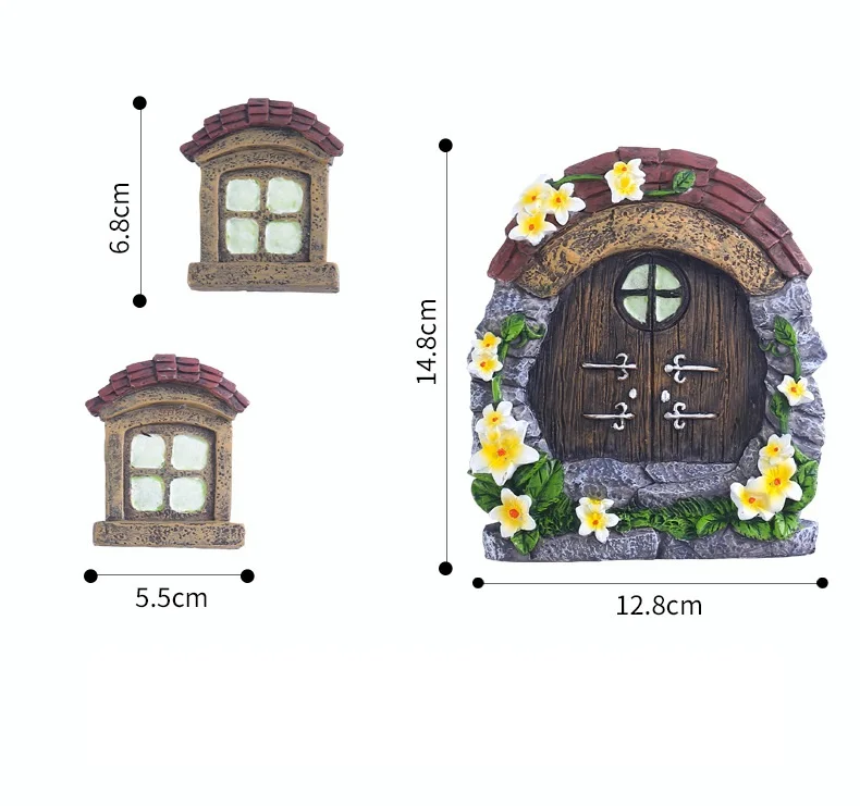Fairy Door Window Tree Pendant Ornaments At Night Luminous Resin Handicraft Outdoor Courtyard Garden Decoration 3pcs/Set