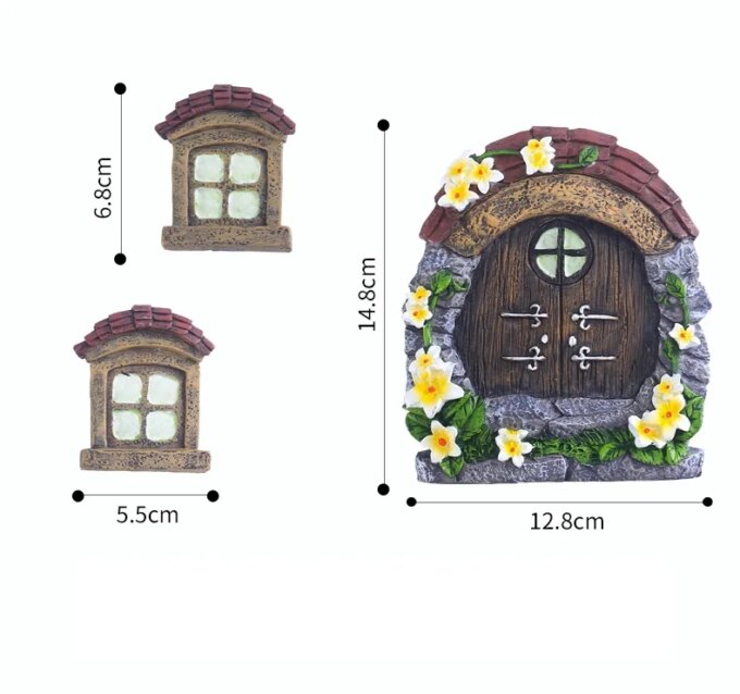 Fairy Door Window Tree Pendant Ornaments At Night Luminous Resin Handicraft Outdoor Courtyard Garden Decoration 3pcs/Set - Image 6