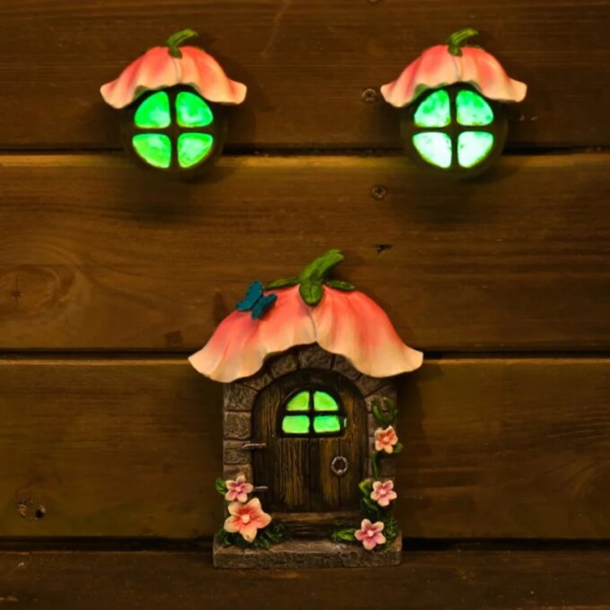 Fairy Door Window Tree Pendant Ornaments At Night Luminous Resin Handicraft Outdoor Courtyard Garden Decoration 3pcs/Set - Image 4