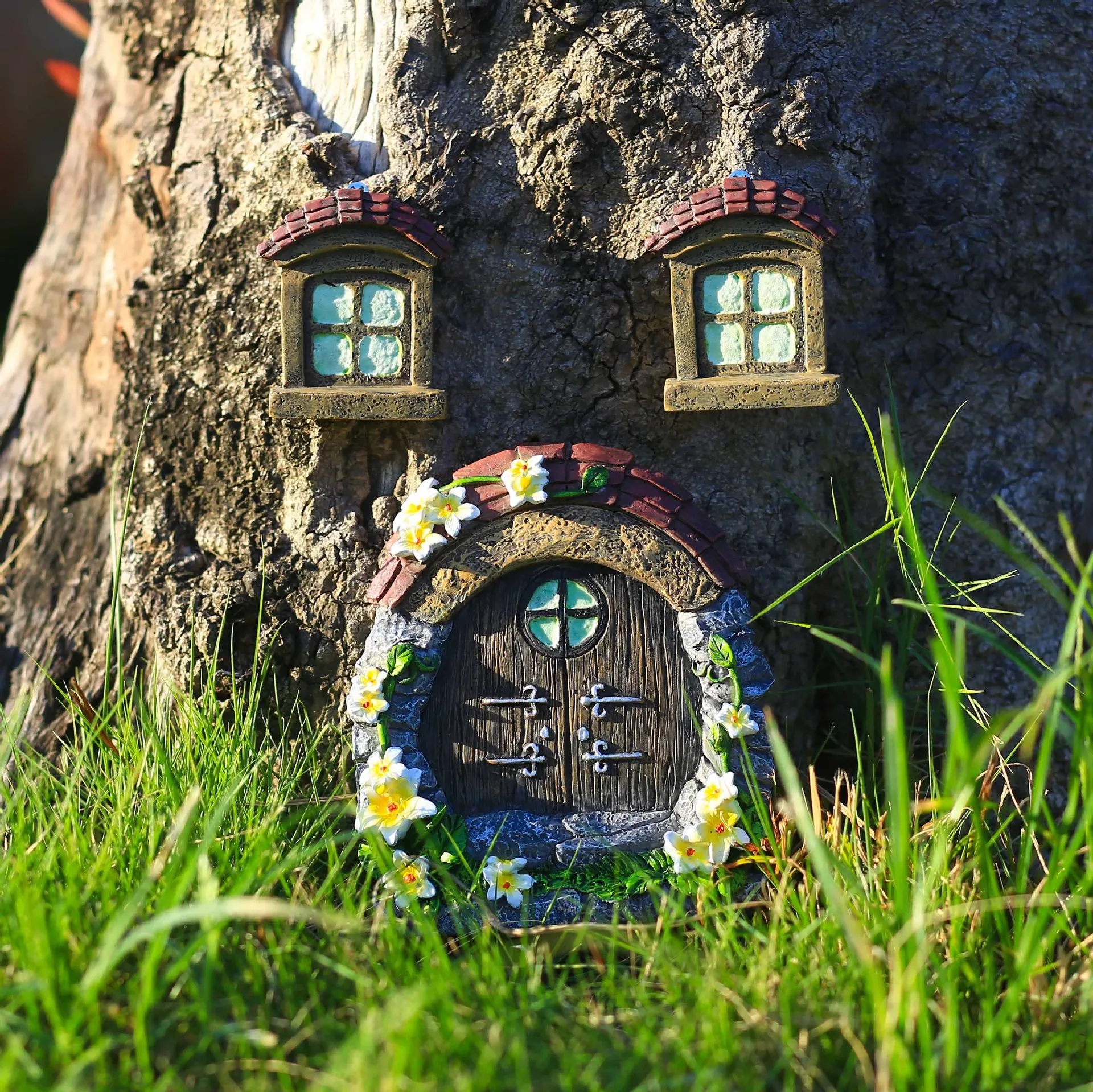 Fairy Door Window Tree Pendant Ornaments At Night Luminous Resin Handicraft Outdoor Courtyard Garden Decoration 3pcs/Set