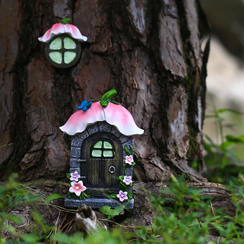 Fairy Door Window Tree Pendant Ornaments At Night Luminous Resin Handicraft Outdoor Courtyard Garden Decoration 3pcs/Set