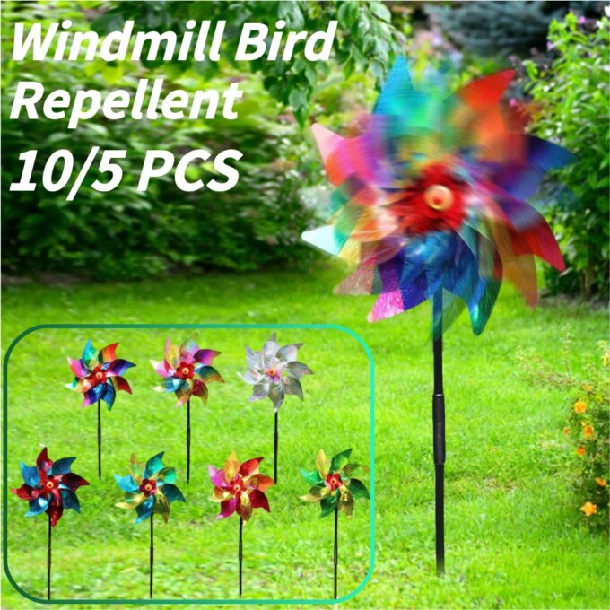 5/10PCS Windmill Bird Repellent Decoration Bird-Scaring Wind Spinner Children Kids Easy Installation Garden Orchard Protection