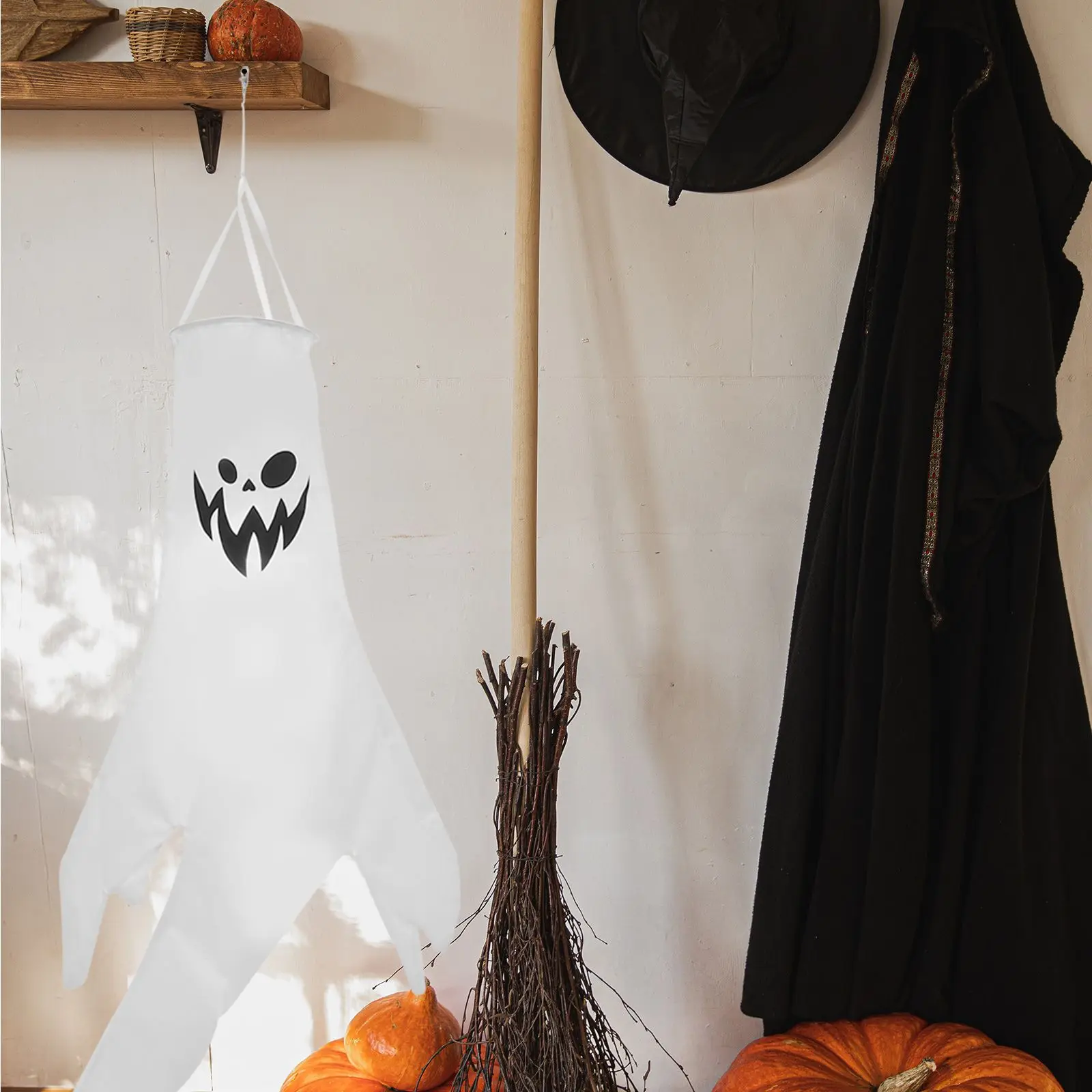 4 Pcs Glowing Ghost Flag Lightweight Polyester Halloween Windsock Decoration Outdoor Door Hanging SocksHaunted House Supply
