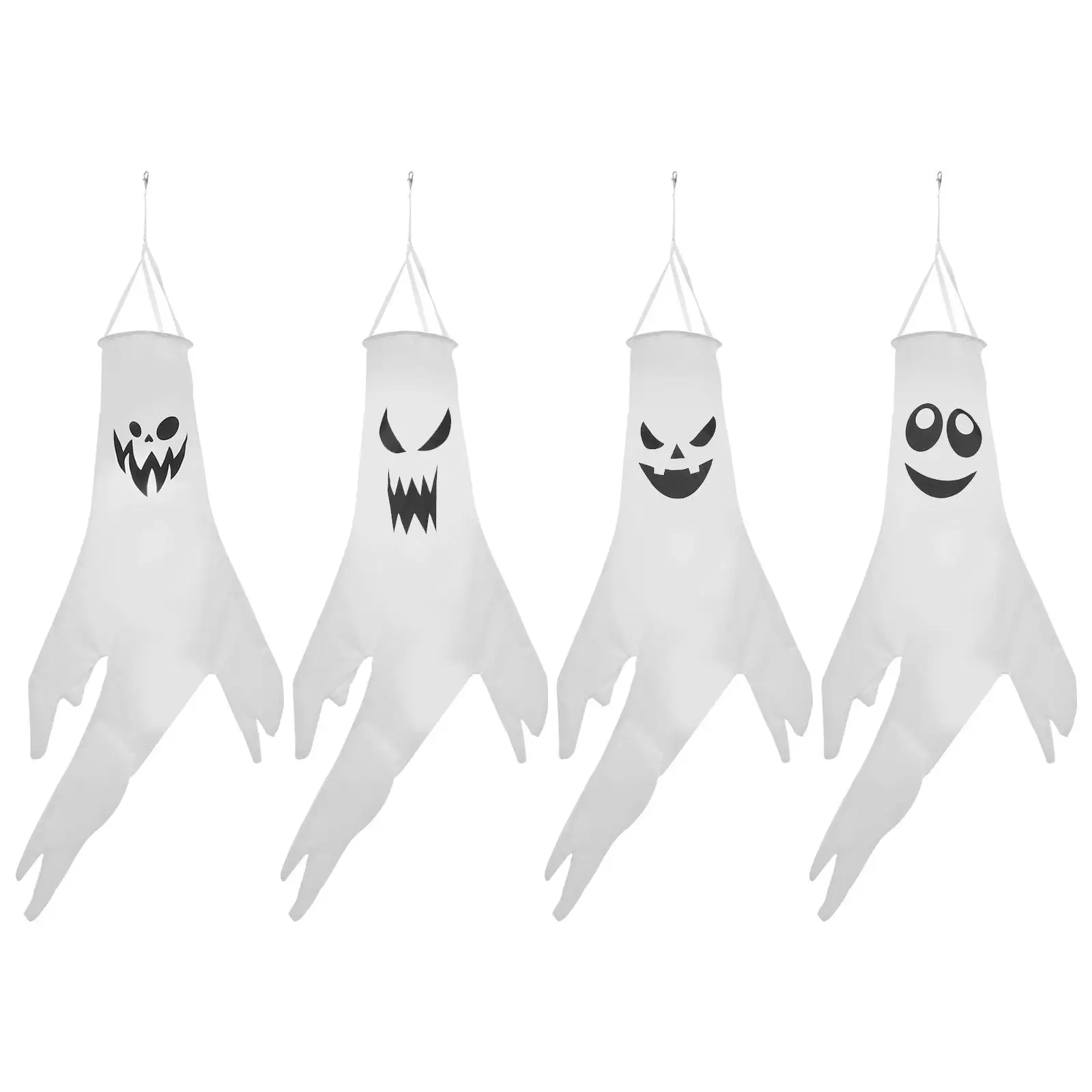 4 Pcs Glowing Ghost Flag Lightweight Polyester Halloween Windsock Decoration Outdoor Door Hanging SocksHaunted House Supply
