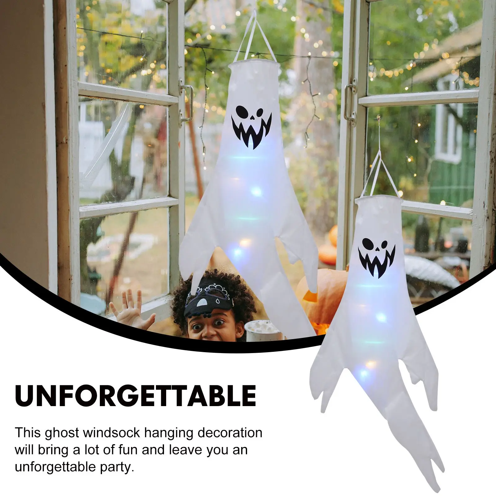 4 Pcs Glowing Ghost Flag Lightweight Polyester Halloween Windsock Decoration Outdoor Door Hanging SocksHaunted House Supply