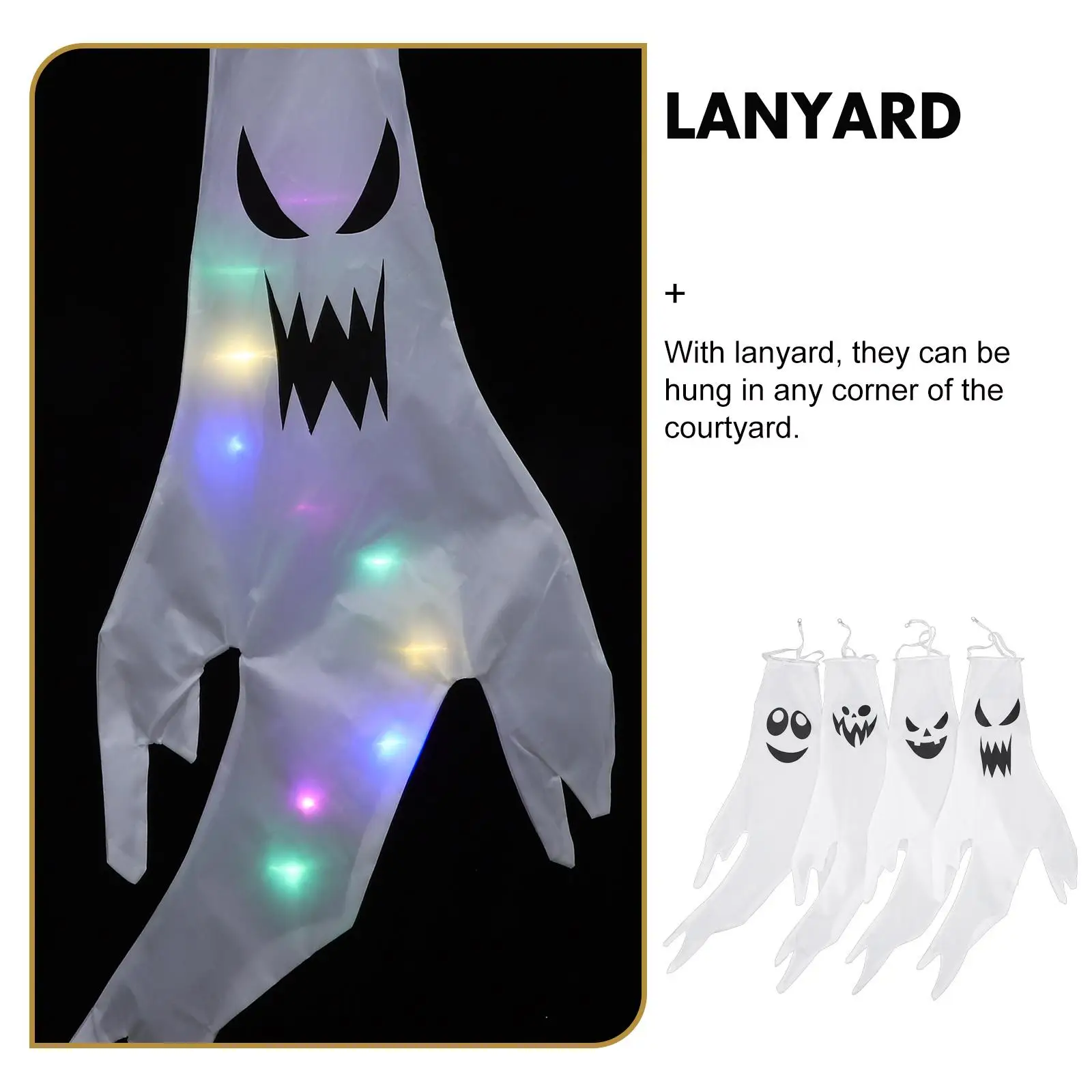4 Pcs Glowing Ghost Flag Lightweight Polyester Halloween Windsock Decoration Outdoor Door Hanging SocksHaunted House Supply