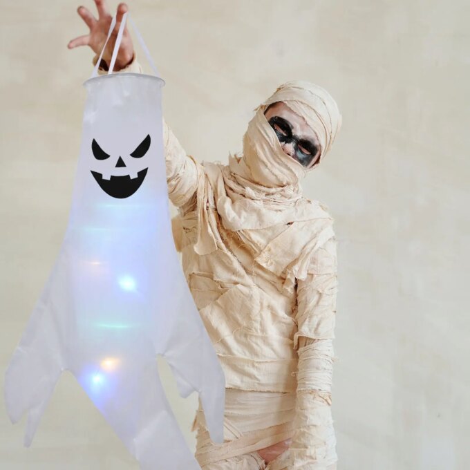 4 Pcs Glowing Ghost Flag Lightweight Polyester Halloween Windsock Decoration Outdoor Door Hanging SocksHaunted House Supply - Image 2