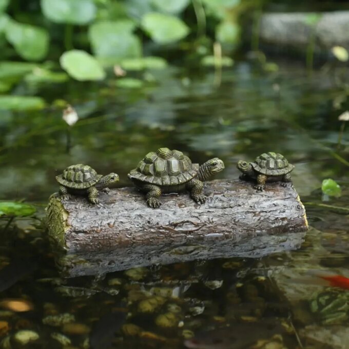 Outdoor Garden Courtyard Pond Decoration Simulation Animal Three Turtles Climbing wood Floating Resin Floating Water Statue Orna - Image 3