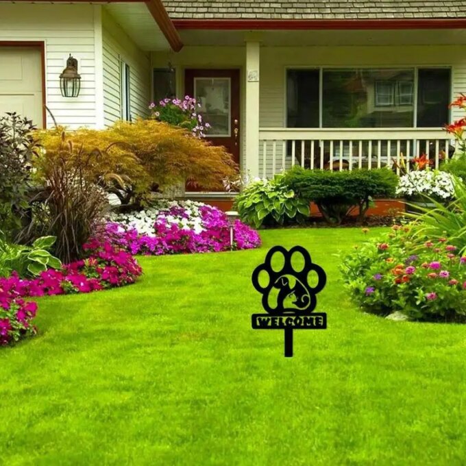 Metal Stake Garden Decor Outdoor Decorations Metal Yard Art Dog Footprint Lawn Ornaments Sturdy Cute Garden Statues Animal - Image 2