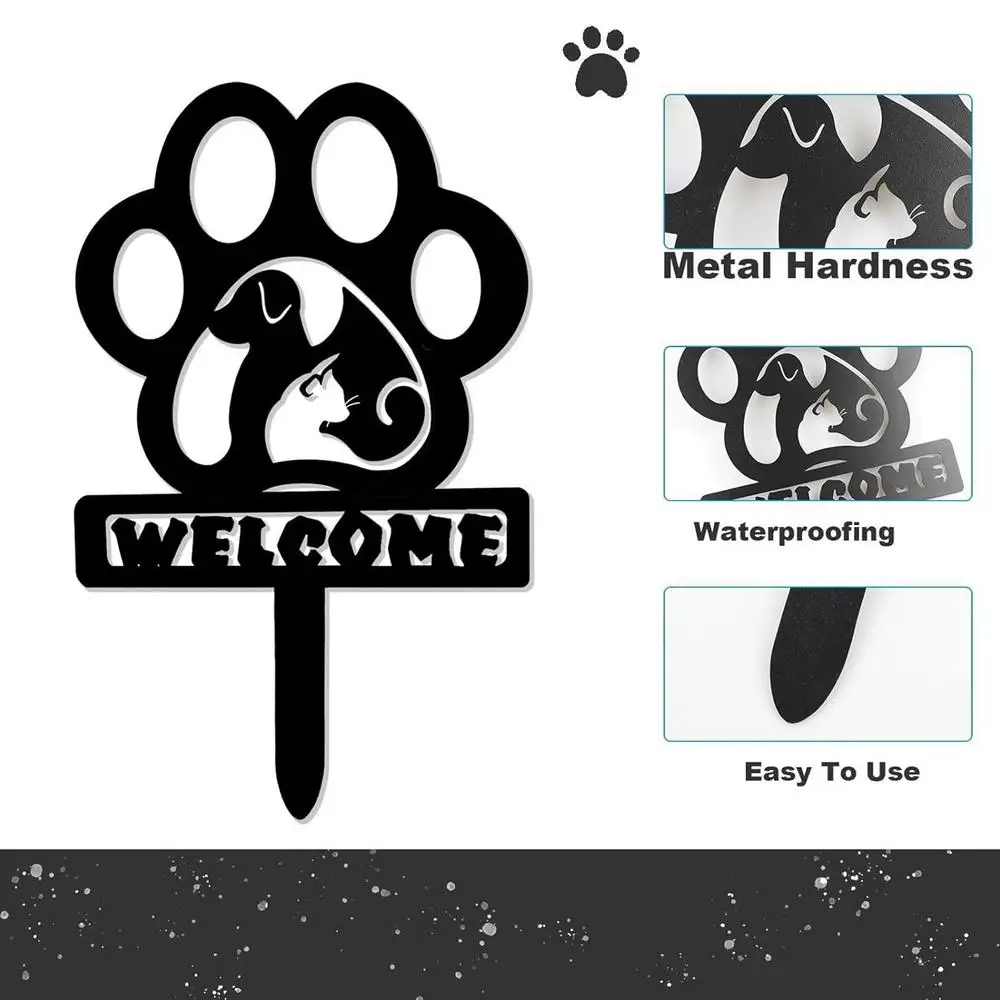 Metal Stake Garden Decor Outdoor Decorations Metal Yard Art Dog Footprint Lawn Ornaments Sturdy Cute Garden Statues Animal