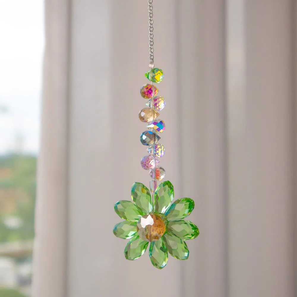 6 Color Glass Crystal Pendant Rainbow Maker Indoor Window Sunflower Sun Catcher Ornament Christmas Gift Yard Garden Decorations