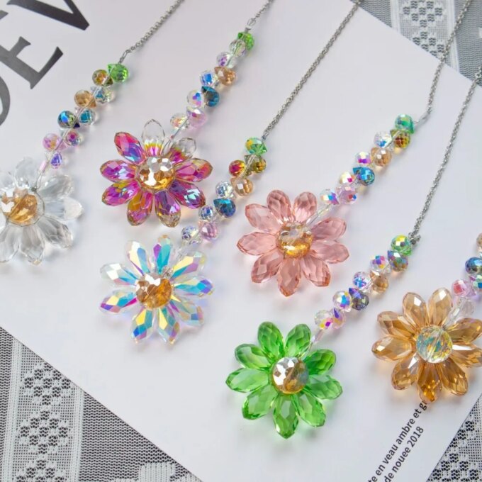 6 Color Glass Crystal Pendant Rainbow Maker Indoor Window Sunflower Sun Catcher Ornament Christmas Gift Yard Garden Decorations