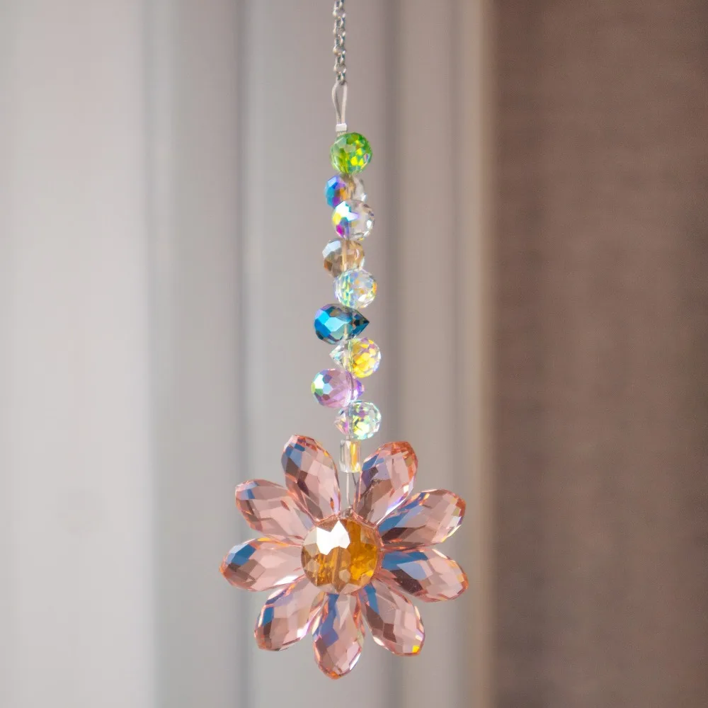 6 Color Glass Crystal Pendant Rainbow Maker Indoor Window Sunflower Sun Catcher Ornament Christmas Gift Yard Garden Decorations