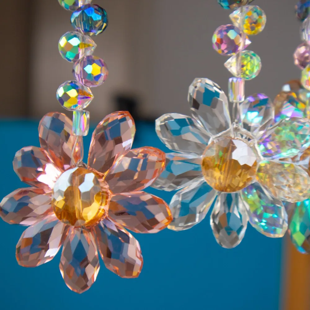 6 Color Glass Crystal Pendant Rainbow Maker Indoor Window Sunflower Sun Catcher Ornament Christmas Gift Yard Garden Decorations