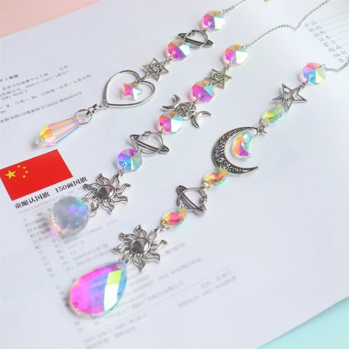 Crystal Wind Chime Moon Sun Catcher Diamond Prisms Pendant Dream Catcher Rainbow Chaser Hanging Drop Home Garden Decor Windchime - Image 6