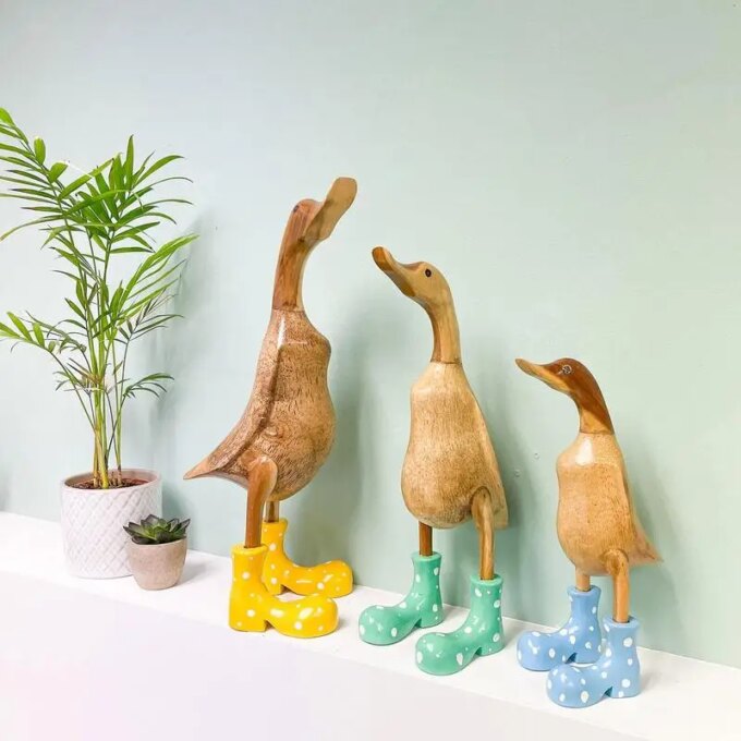Duck Sculpture With Rain Boots | Spotted Wellies Boots Resin Duck Figurine | Duck Statue With Boots Garden Decor For Party Yard - Image 2