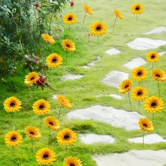 Sunflower Garden Stakes Metal Spring Decor Sunflower Yard Stakes 5X Garden Decor Flower Sticks Lawn Ornaments Landscape Outdoor