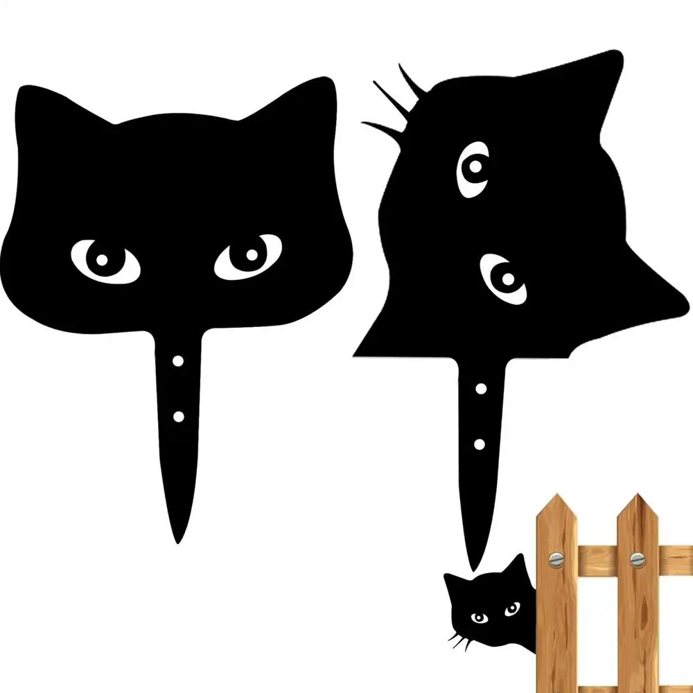 Cat Yard Stakes Outdoor Metal Decorative Cat Statues Landscape Decor Ornaments Kitten Outdoor Hollow Figurine For Lawn Pool