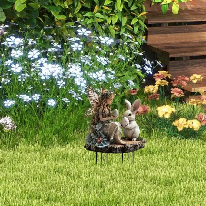 Bunny Yard Stakes Fairy and Bunny Acrylic Easter Lawn Sign with Stakes Spring Lawn Signs 2D Flat Outdoor Decorations for Patio - Image 3