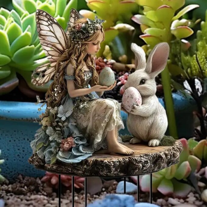 Bunny Yard Stakes Fairy and Bunny Acrylic Easter Lawn Sign with Stakes Spring Lawn Signs 2D Flat Outdoor Decorations for Patio - Image 4