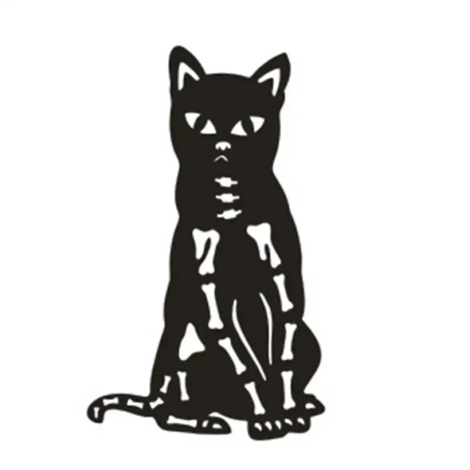 Halloween Black Cat Outdoor Sign 4 Pack Metal Cat Silhouette Lawn Decor Skeleton Cat Silhouette Lawn Decor Outdoor Cat Statue - Image 5