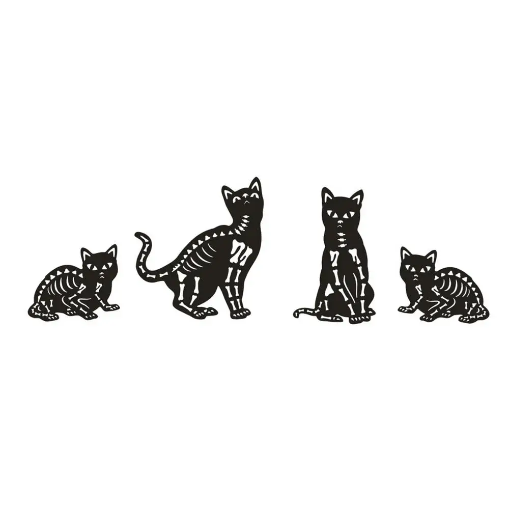 Halloween Black Cat Outdoor Sign 4 Pack Metal Cat Silhouette Lawn Decor Skeleton Cat Silhouette Lawn Decor Outdoor Cat Statue