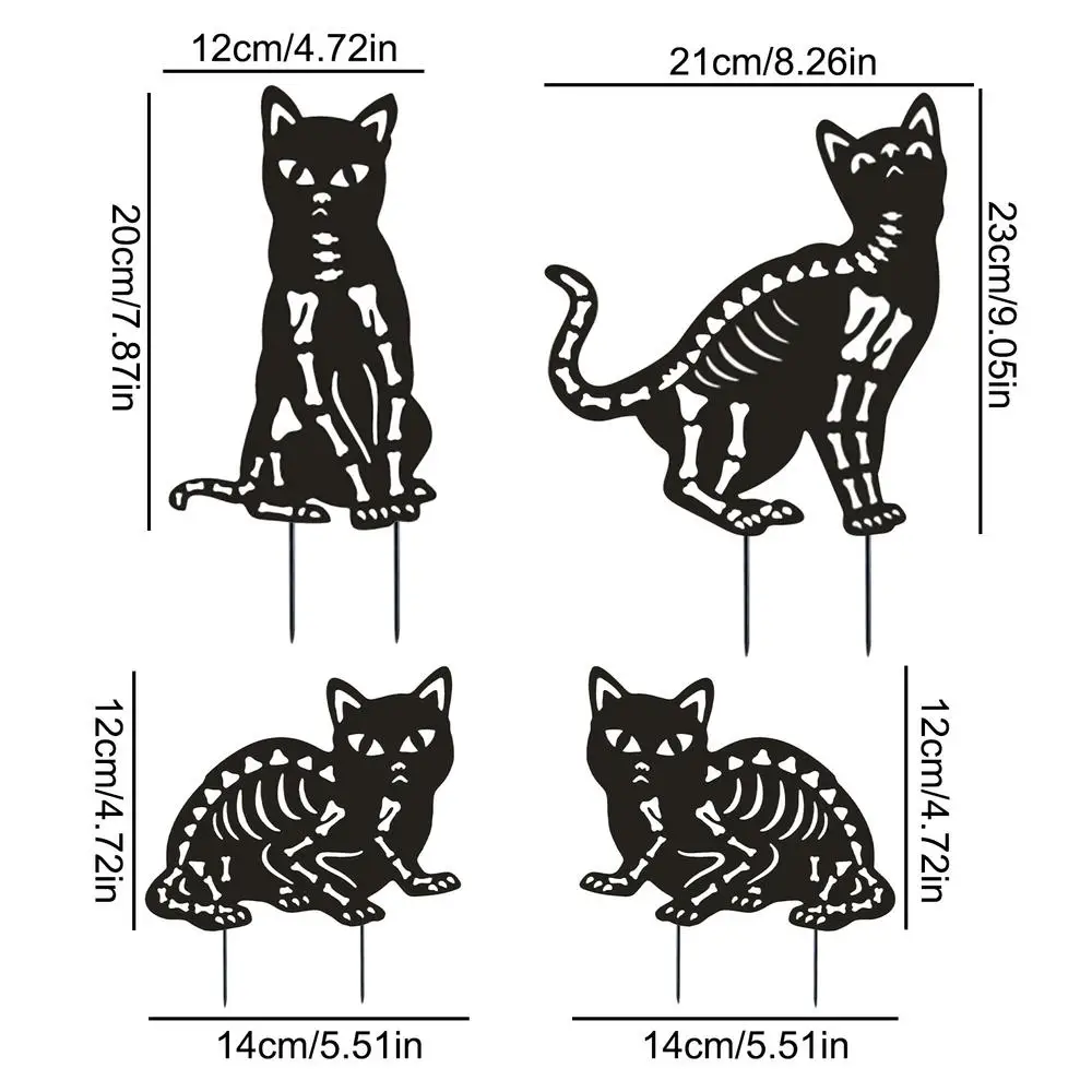 Halloween Black Cat Outdoor Sign 4 Pack Metal Cat Silhouette Lawn Decor Skeleton Cat Silhouette Lawn Decor Outdoor Cat Statue