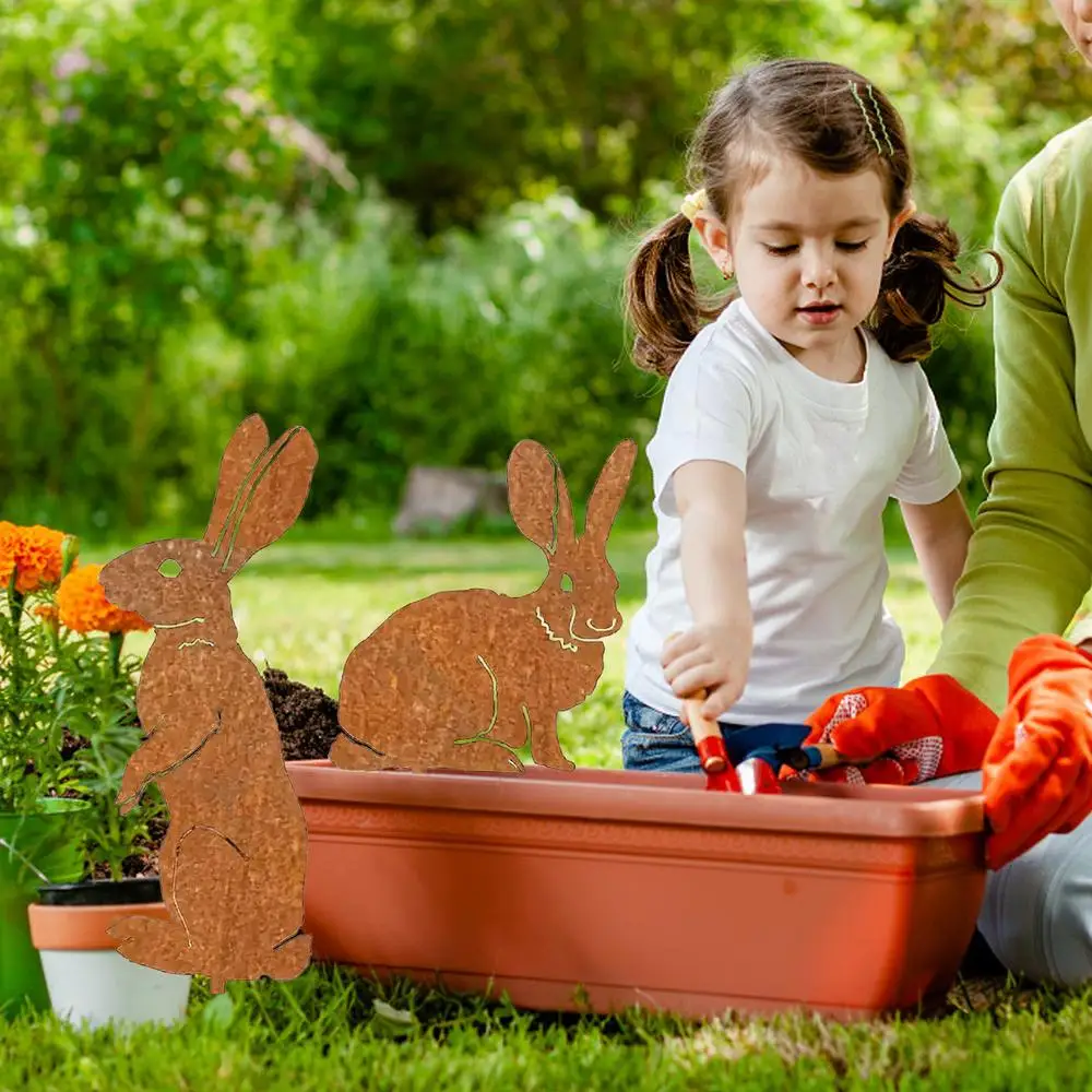 Bunny Yard Stakes Easter Bunny Garden Stakes Spring Decor Yard Signs 2X Iron Indoor Outdoor Decor Easter Decorations For Outside