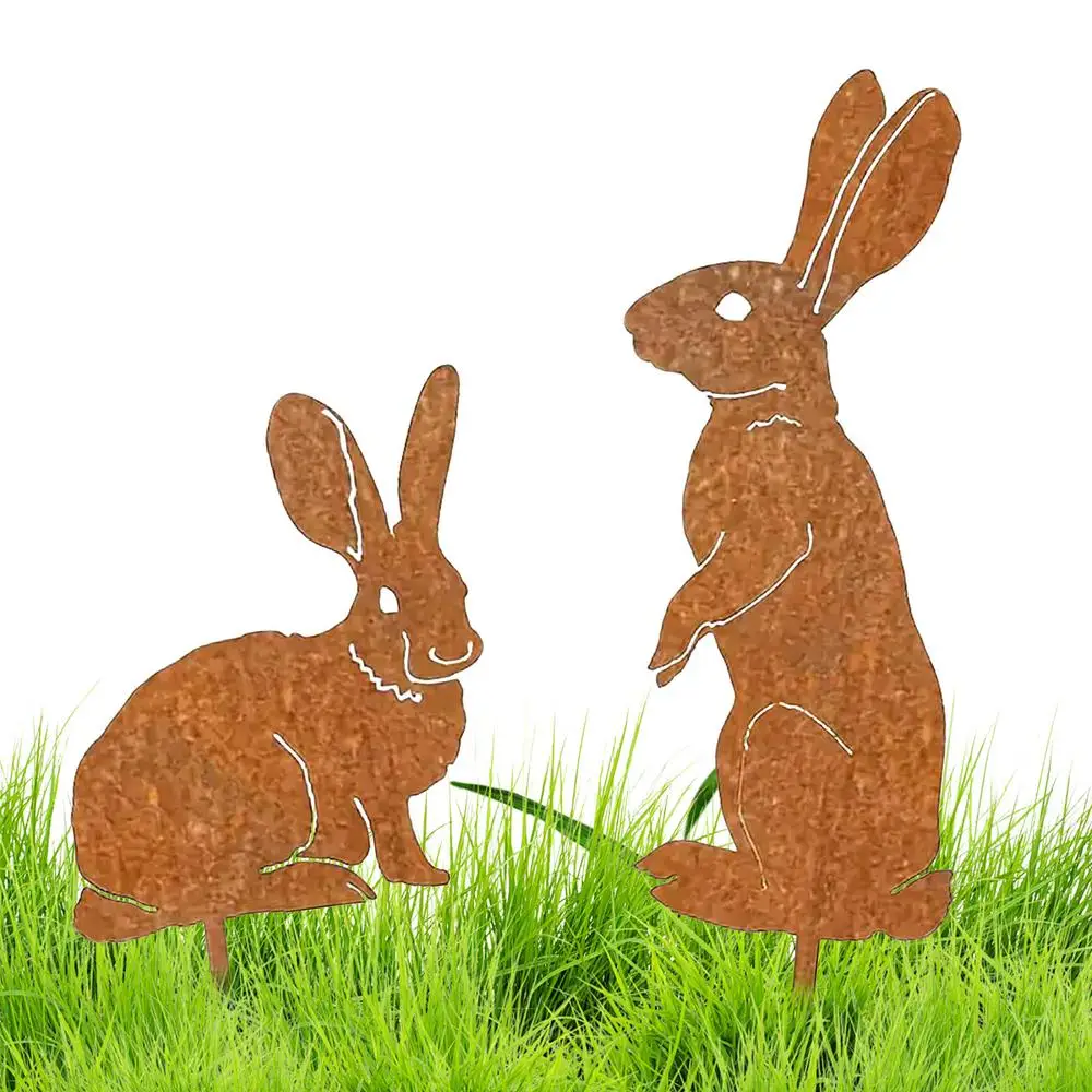 Bunny Yard Stakes Easter Bunny Garden Stakes Spring Decor Yard Signs 2X Iron Indoor Outdoor Decor Easter Decorations For Outside