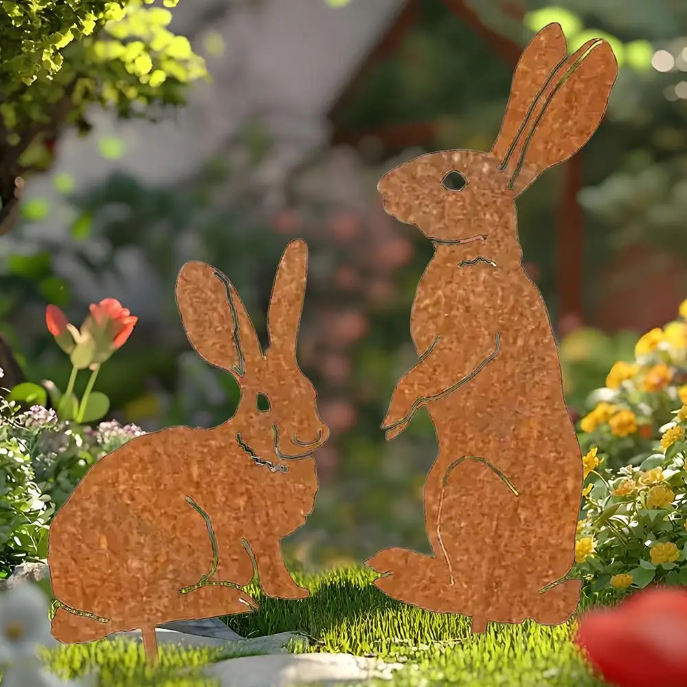 Bunny Yard Stakes Easter Bunny Garden Stakes Spring Decor Yard Signs 2X Iron Indoor Outdoor Decor Easter Decorations For Outside