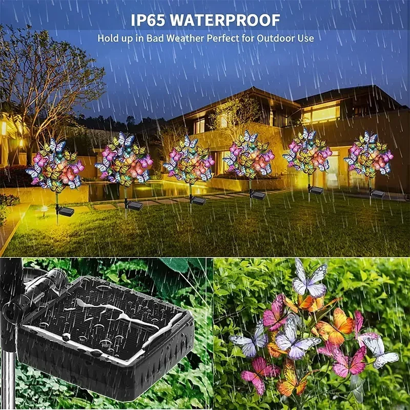 LED Solar Garden Lights Outdoor Solar Butterfly Flower Tree Lights Waterproof for Outdoor Garden Path Atmosphere Roof Decoration