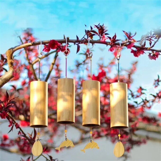 Bamboo Wind Chimes Set Wind Windchimes 8 Tone Rods Windchimes for Outdoor Garden Patio Home Decoration Meditation Relaxation
