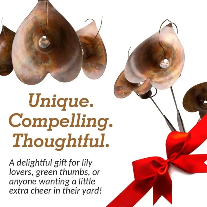 Calla Lily Garden Stake with Bells | Bronze Outdoor Lillies Flower Decorations - Image 5