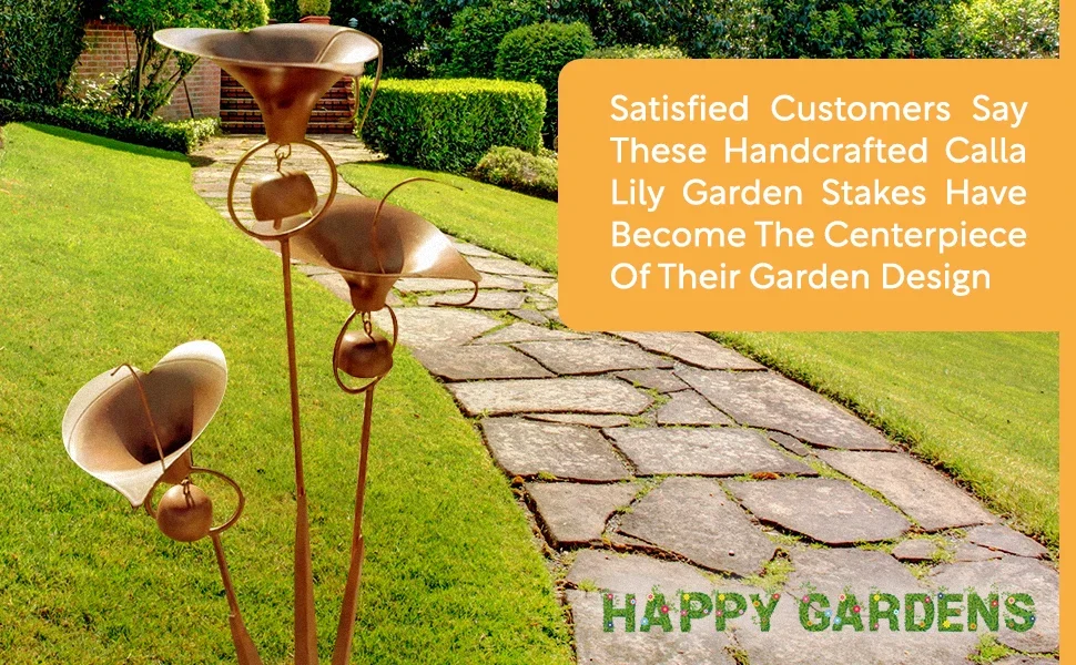 Calla Lily Garden Stake with Bells | Bronze Outdoor Lillies Flower Decorations Calla Lily Garden Stake with Bells | Bronze Outdoor Lillies Flower Decorations
